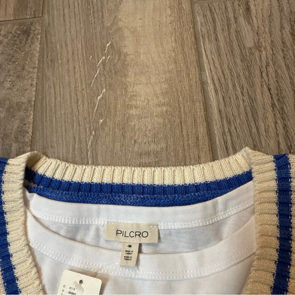 Pilcro Anthropologie Sporty Sleeveless Twofer Sweater Vest Blue Medium NWT - Picture 7 of 13